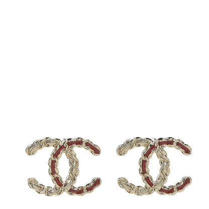 Chanel Enamel Metal Chain French New Wave CC Earrings Red Gold 1 of 5