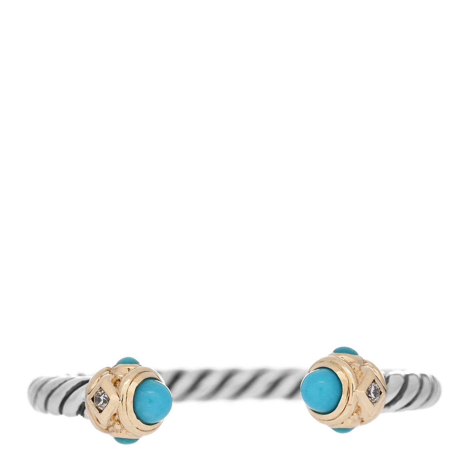 David Yurman Sterling Silver 14K Yellow Gold Diamond Turquoise Renaissance Ring 54 6.75 1 of 4