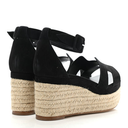 Hermes Suede Elda Espadrille Wedge Sandals 36 Black 4 of 8