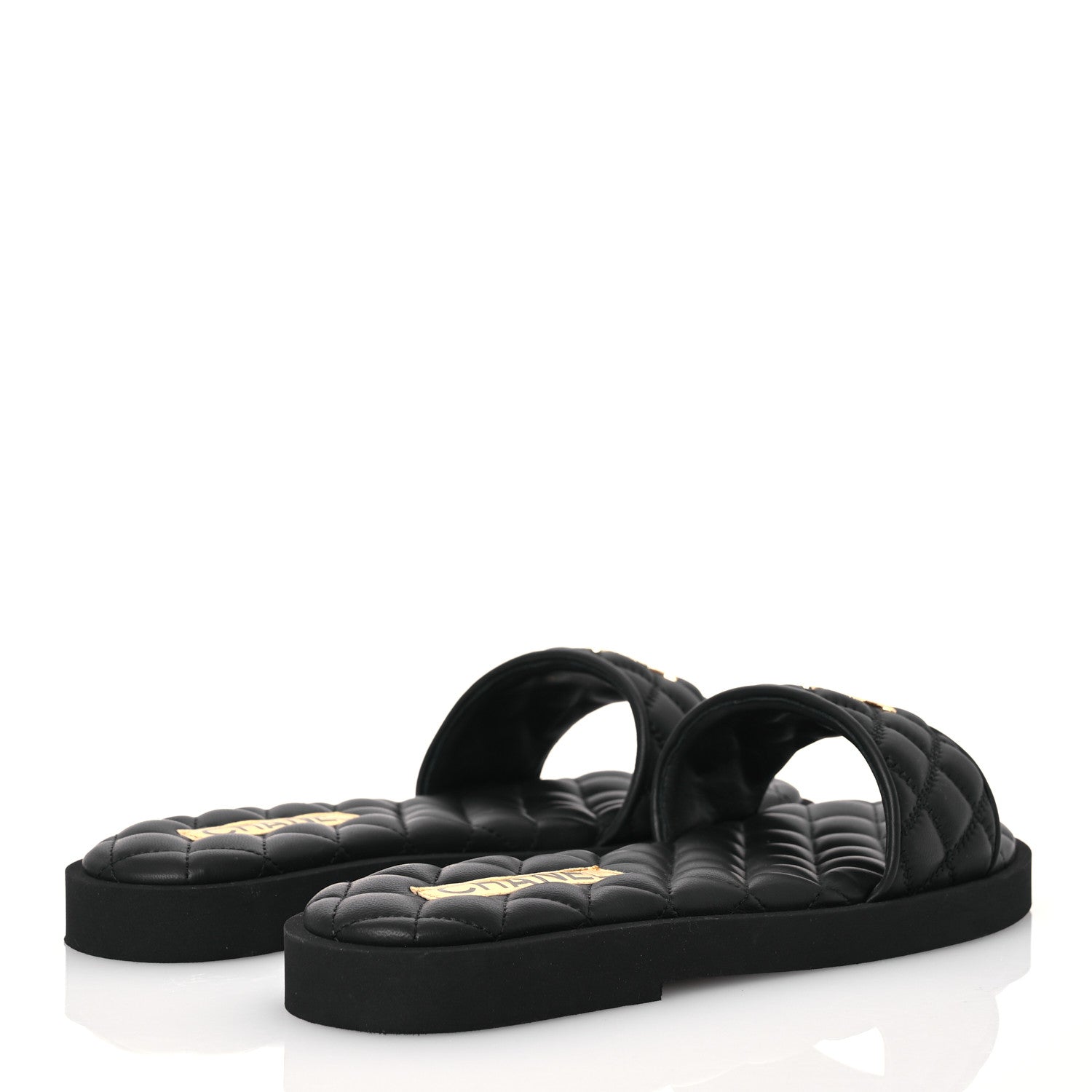 Chanel Lambskin Quilted Textured CC Mules Sandals 39.5 Black 4 of 9