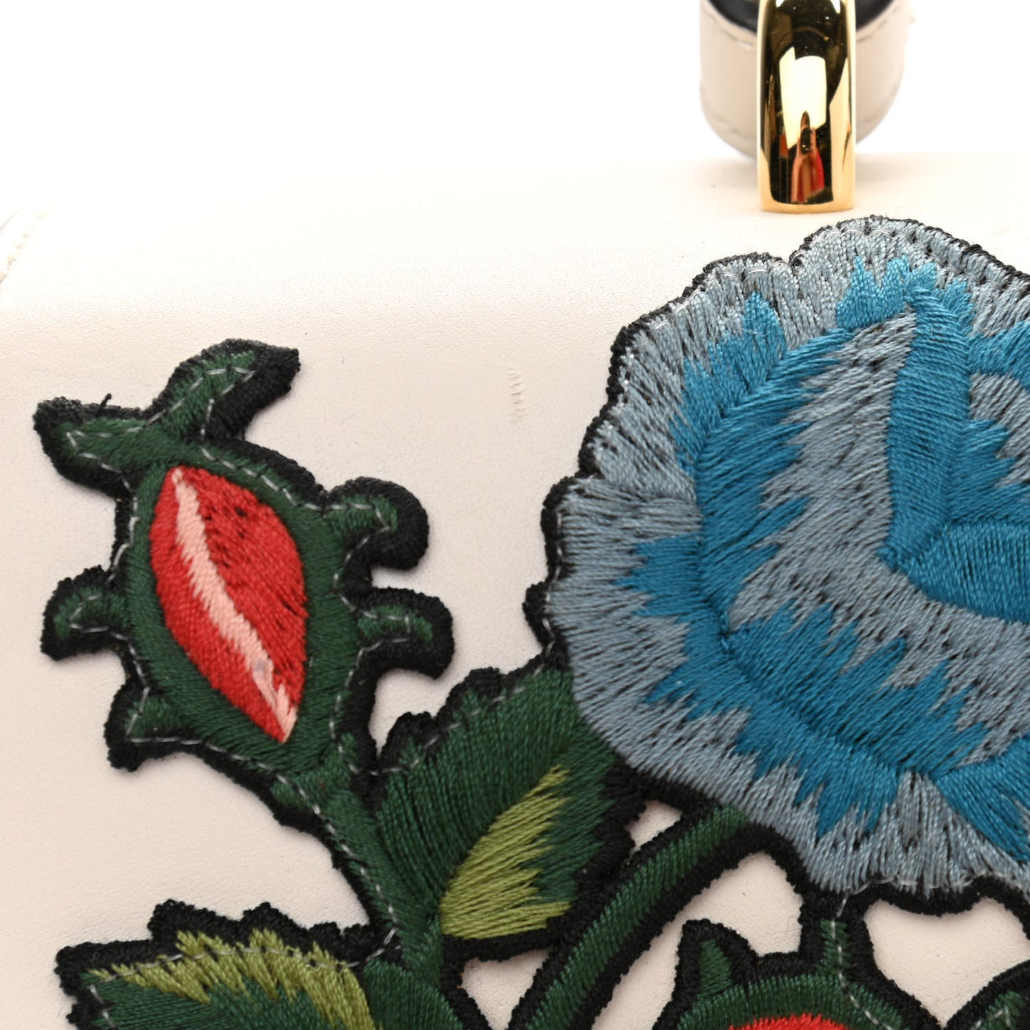 Calfskin Embroidered Medium Sylvie Top Handle Bag White