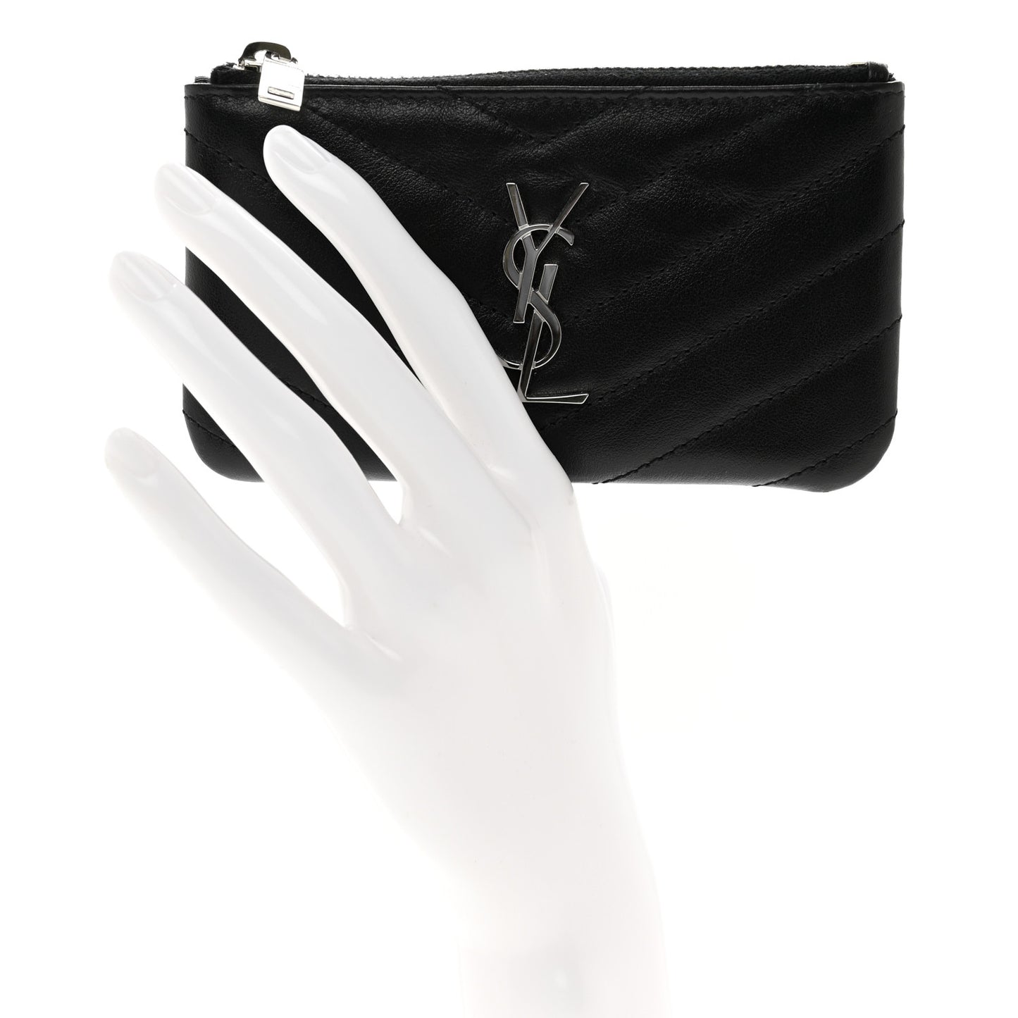 Calfskin Matelasse Monogram Key Pouch Black