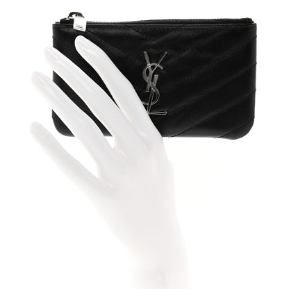 Saint Laurent Calfskin Matelasse Monogram Key Pouch Black 2 of 7