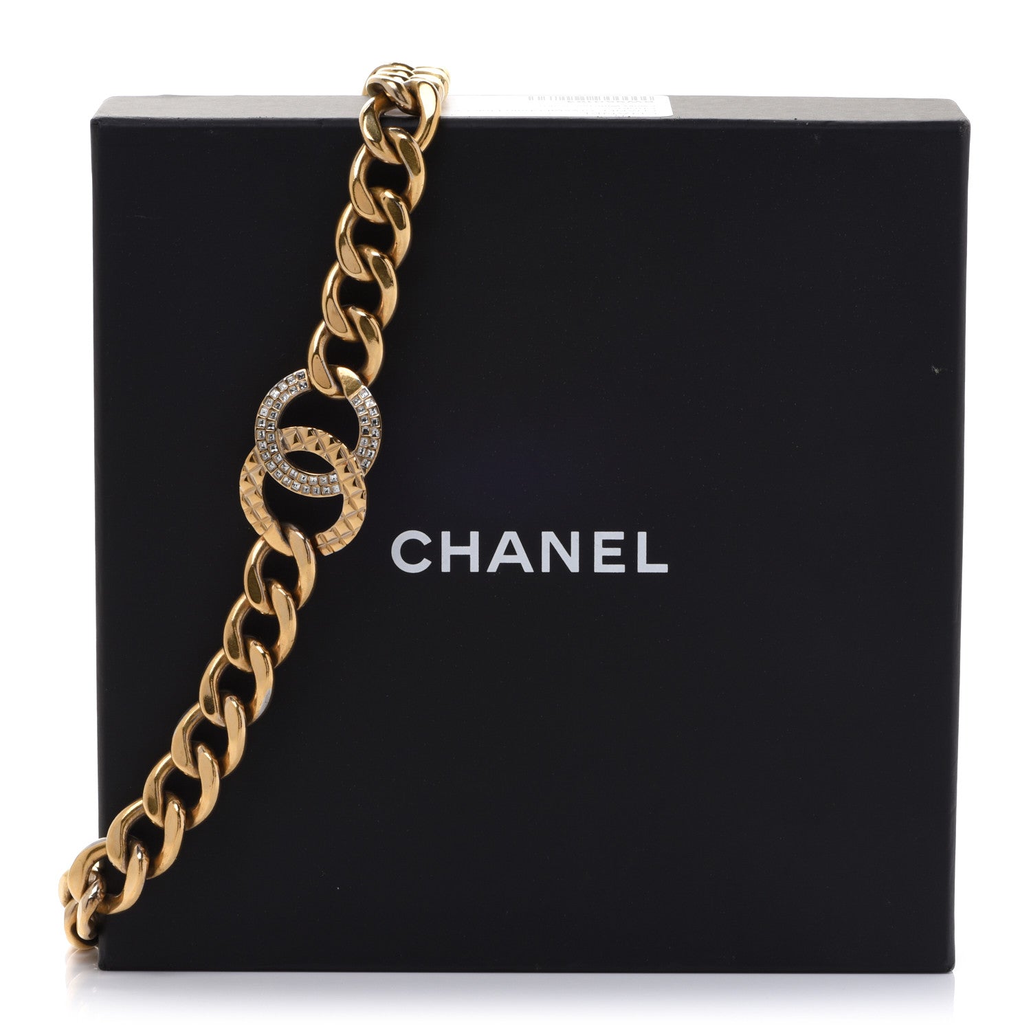 Chanel Crystal Chain Link CC Choker Necklace Gold 6 of 6