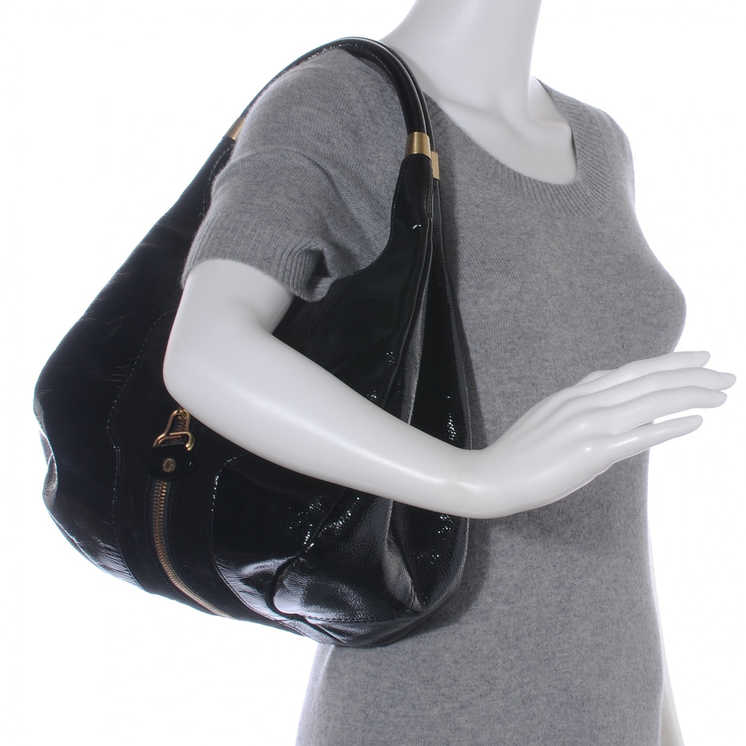 Jimmy Choo Liquid Patent Suede Medium Mandah Shoulder Bag Black 2 of 7