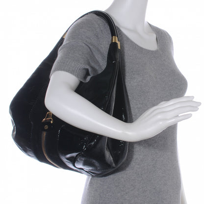 Jimmy Choo Liquid Patent Suede Medium Mandah Shoulder Bag Black 2 of 7