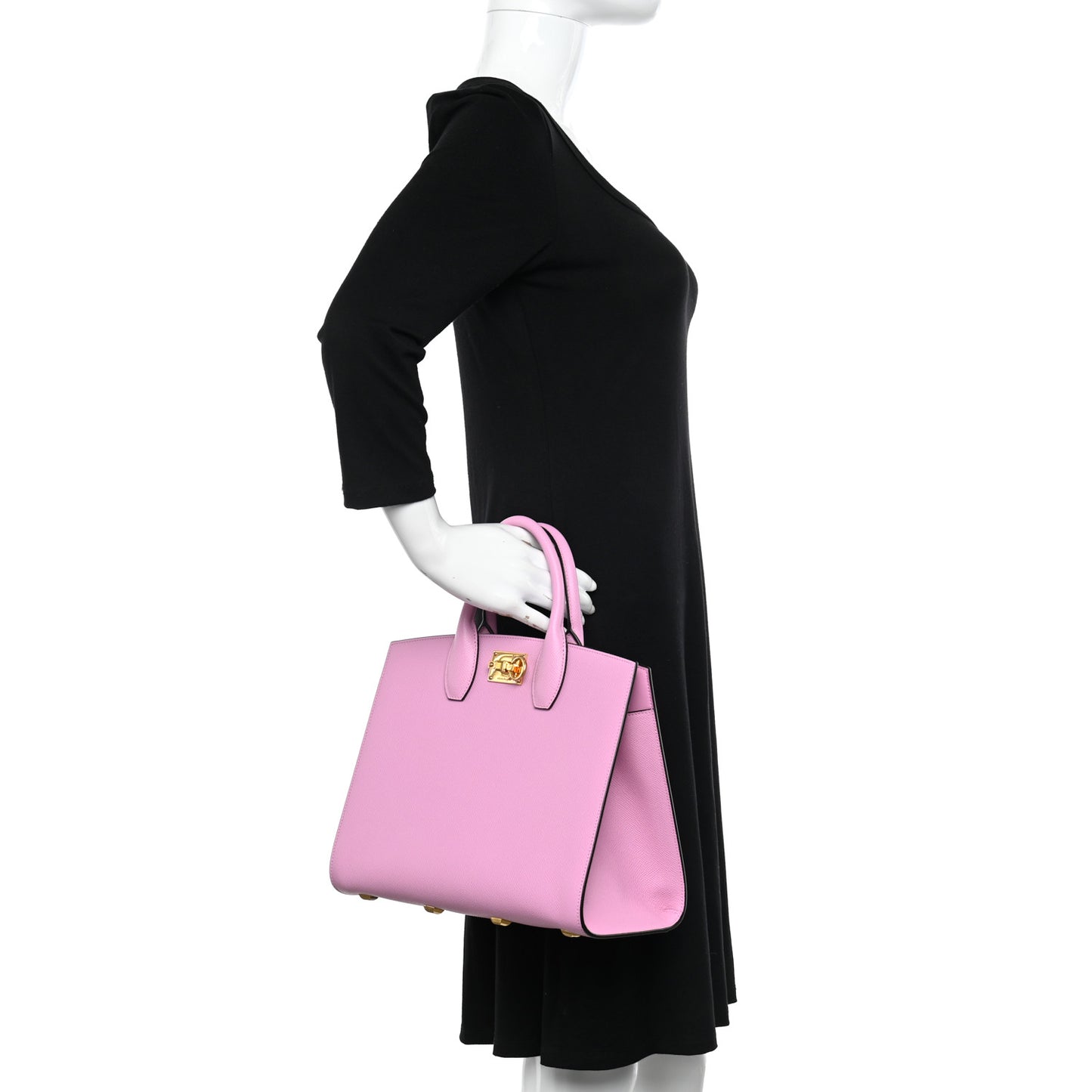 Hammered Calfskin Medium The Studio Box Bag Flamingo