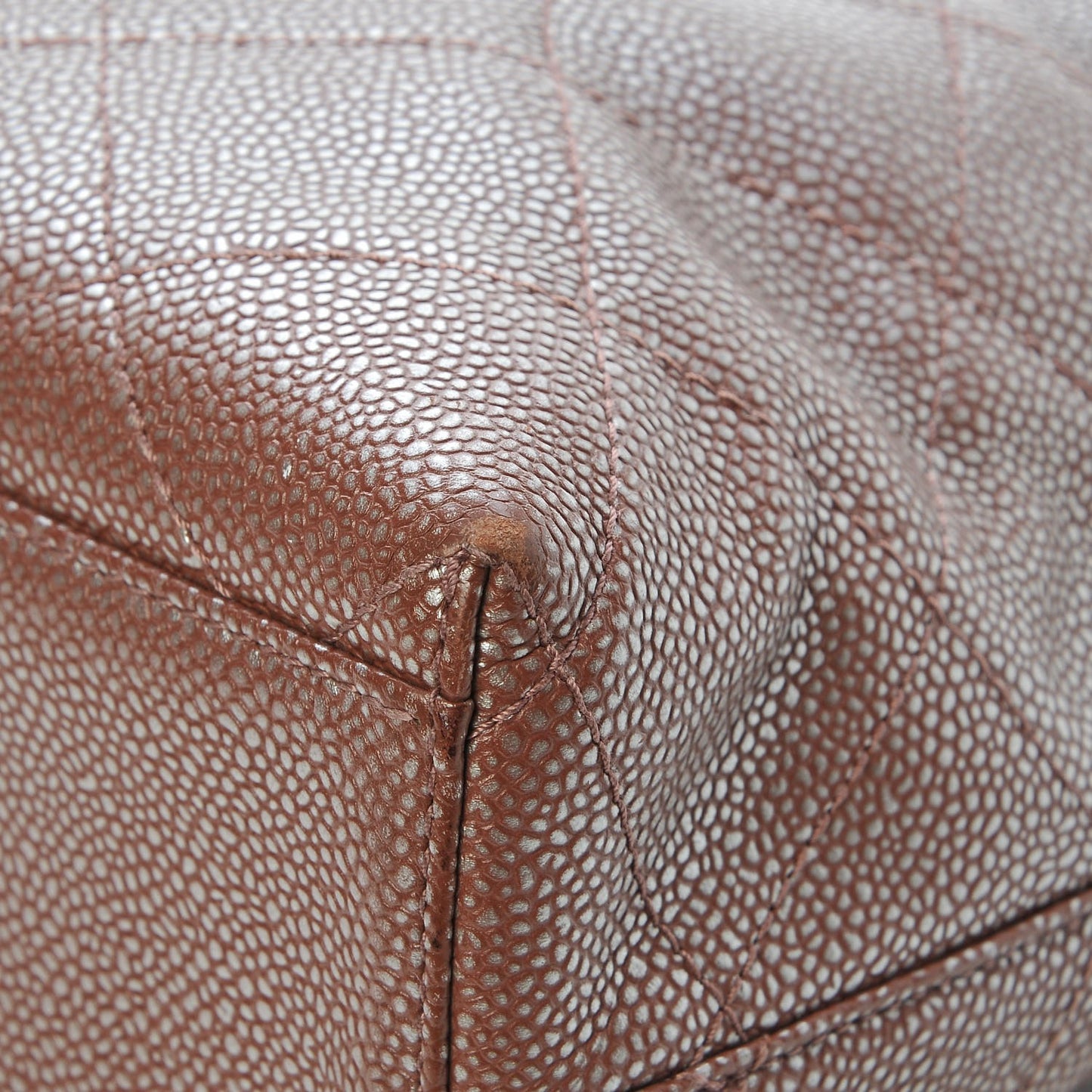 Metallic Caviar Quilted Shoulder Bag Brown
