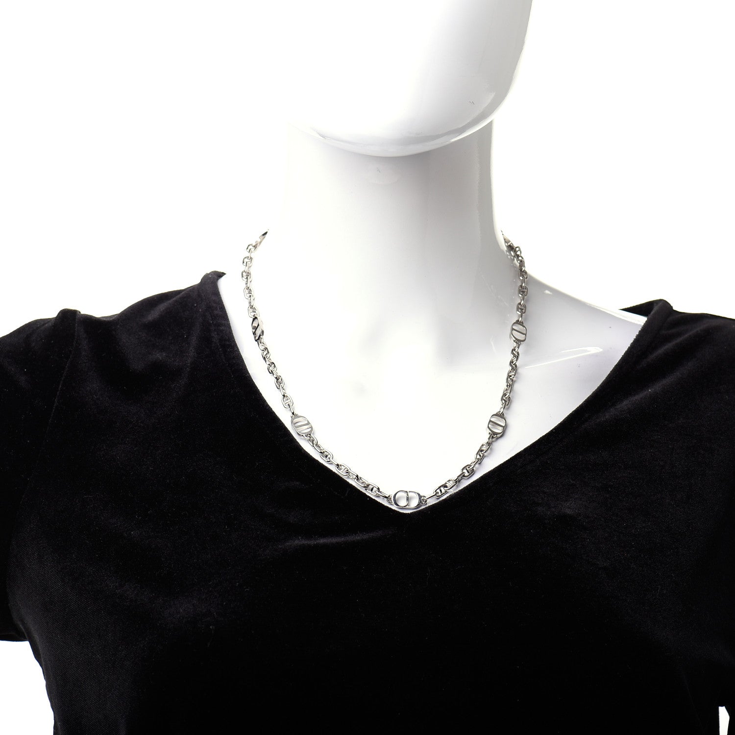 Christian Dior Palladium Grain De Cafe CD Chain Necklace Silver 2 of 6
