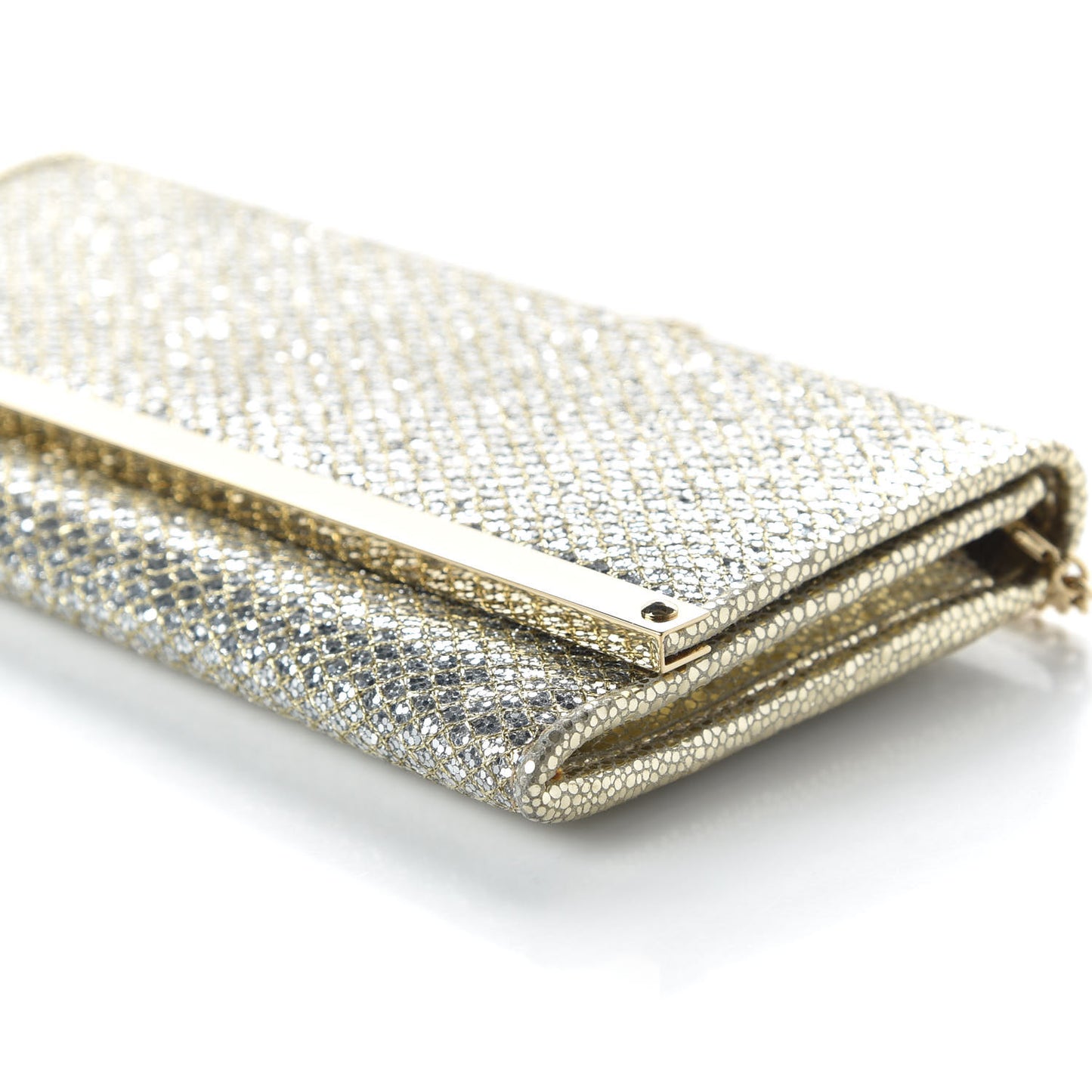 Lame Mila Glitter Wallet On Chain Champagne