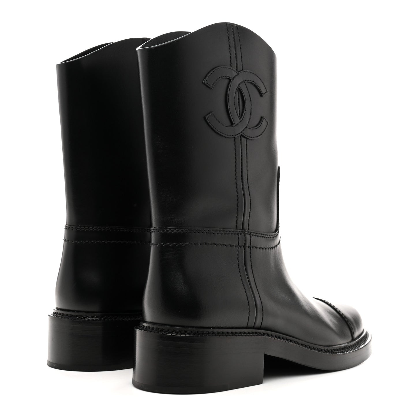 Calfskin Cap Toe Boots 39 Black