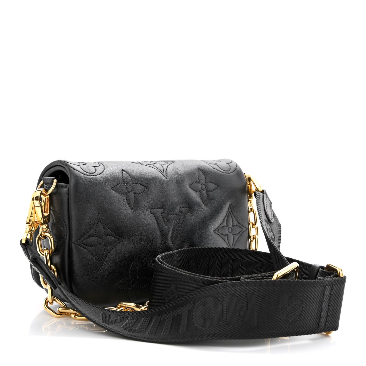 Calfskin Bubblegram Wallet On Strap Black