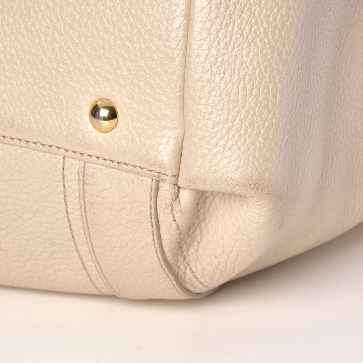 Grained Calfskin Studded Tote White