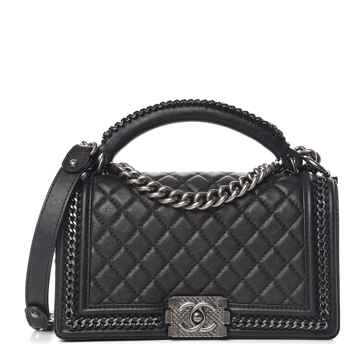 Chanel Calfskin Quilted Medium Boy Top Handle Flap Black 1 of 10