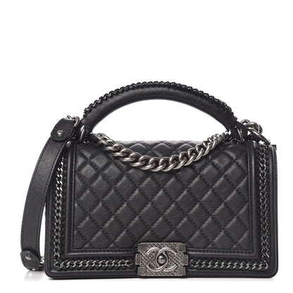 Chanel Calfskin Quilted Medium Boy Top Handle Flap Black 1 of 10