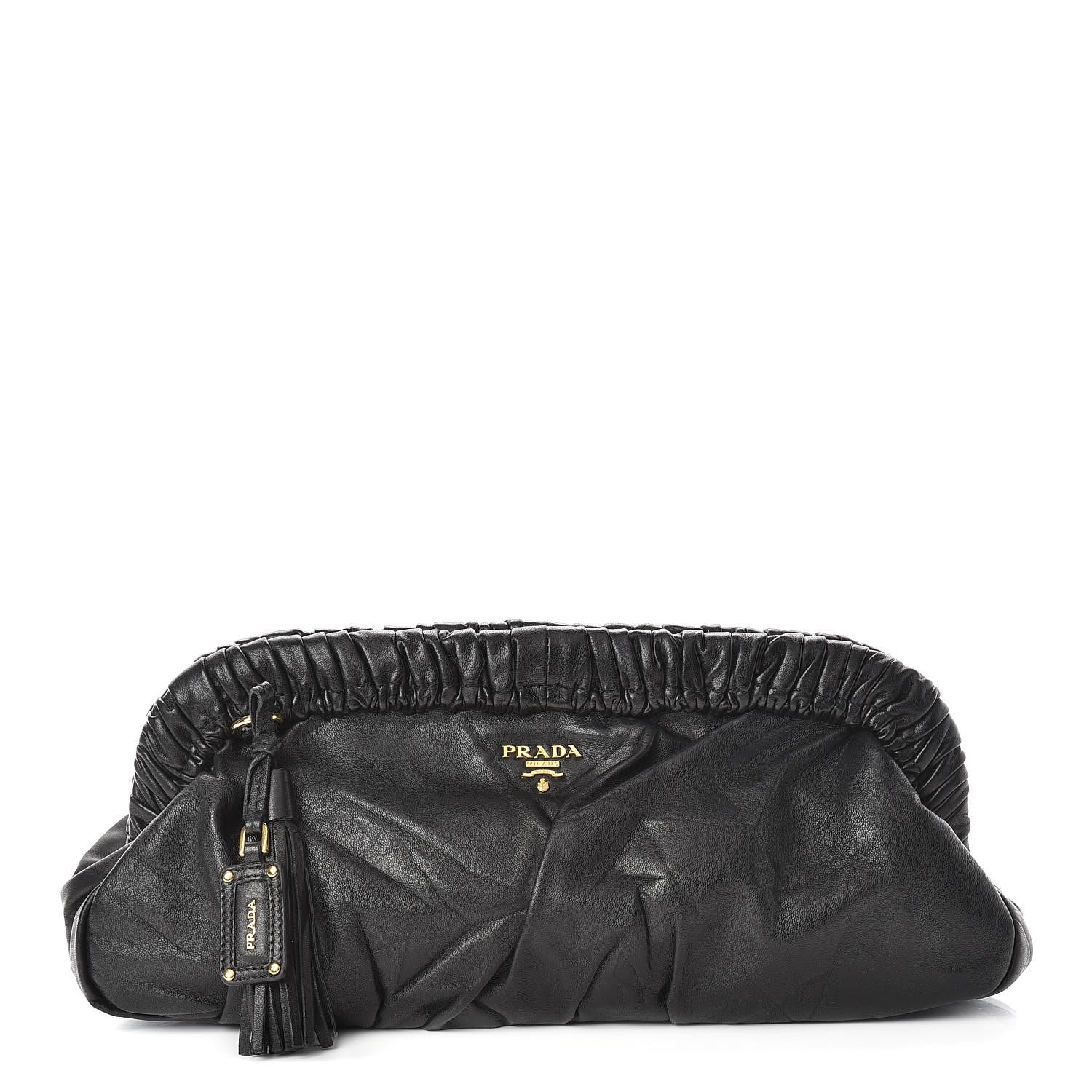 Prada Nappa Pleated Pochette Clutch Black 1 of 7
