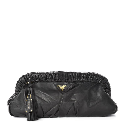 Prada Nappa Pleated Pochette Clutch Black 1 of 7