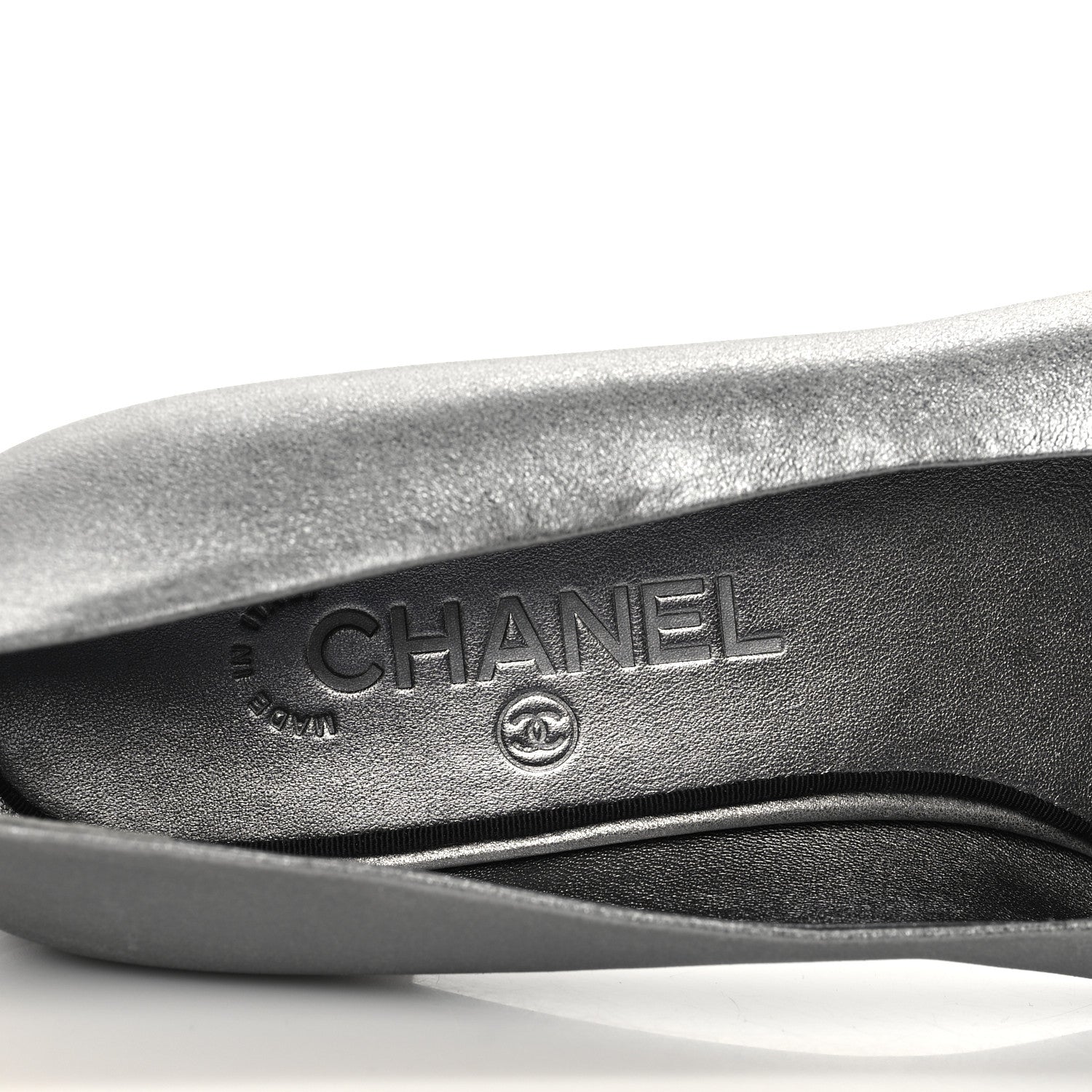 Chanel Metallic Calfskin Grosgrain Cap Toe CC Ballerina Flats 40 Silver Black 8 of 9