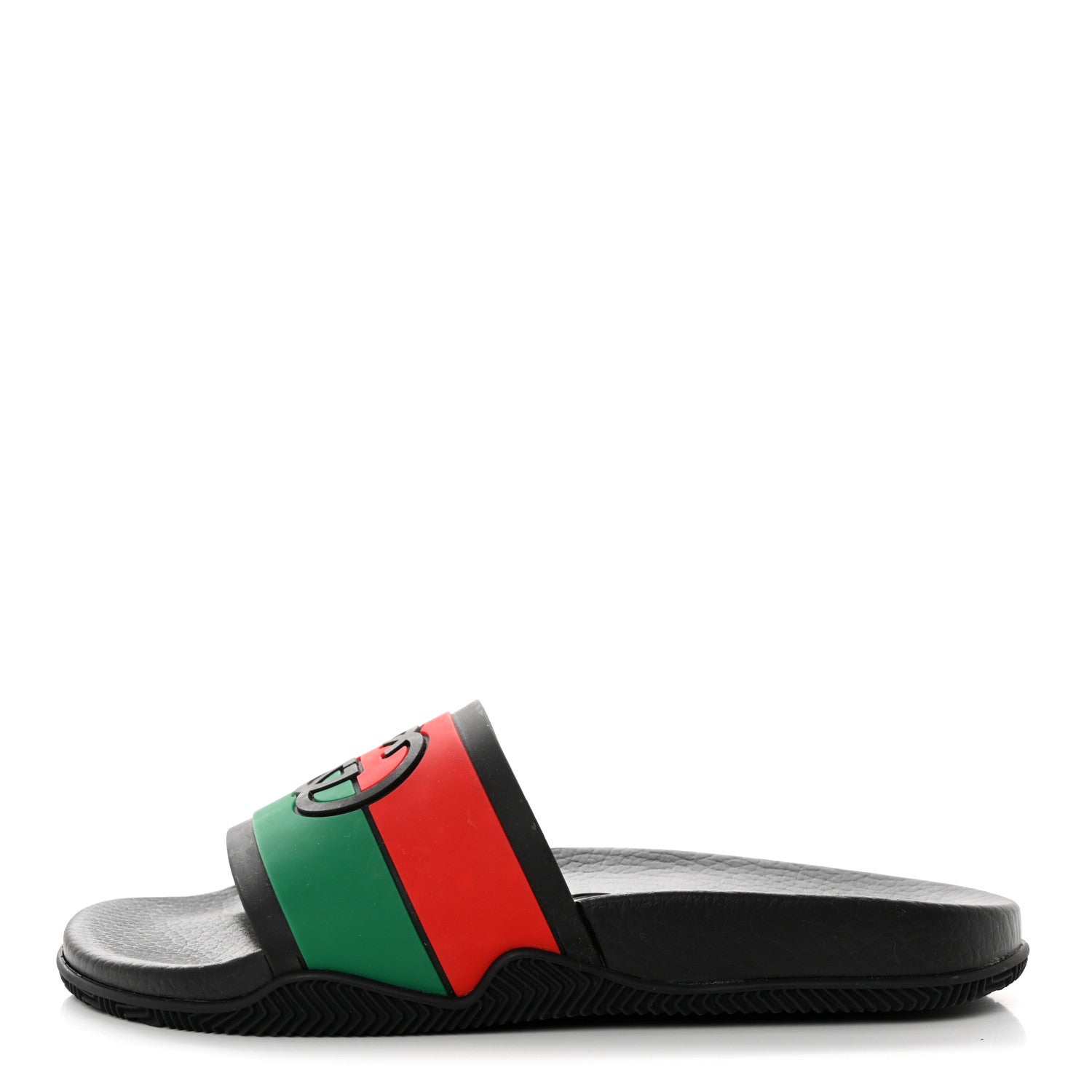 Gucci Rubber Web Womens Interlocking G Slide Sandals 39 Black Green Red 1 of 9