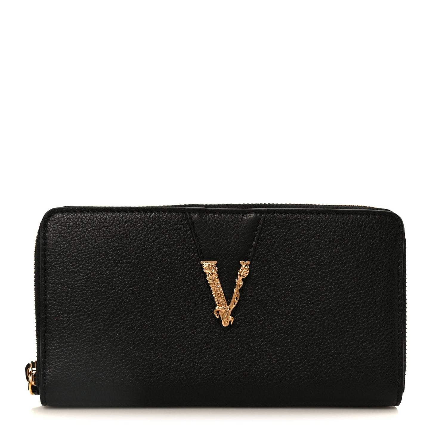 Grained Calfskin Virtus Zip Around Wallet Black