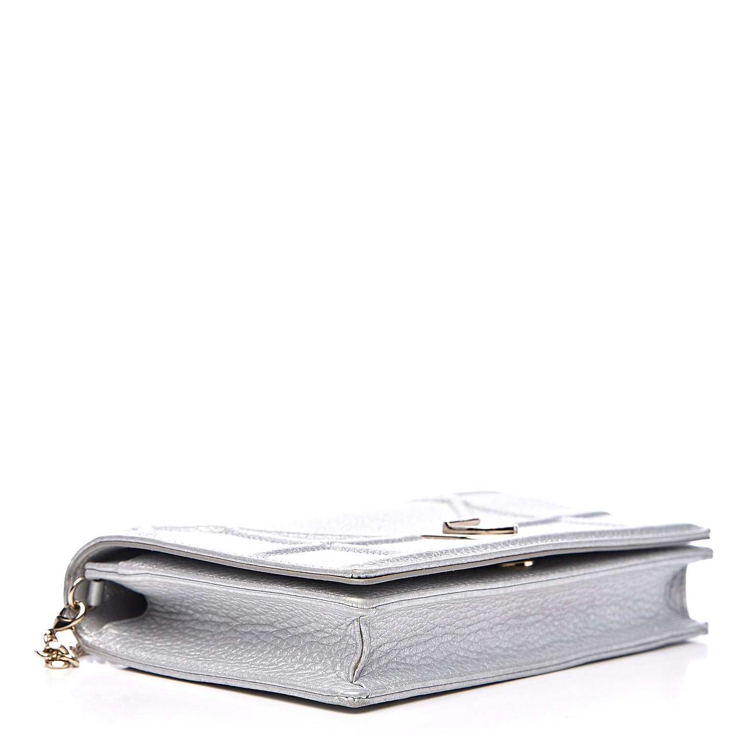 Metallic Grained Calfskin Diorama Wallet on Chain Pouch Silver