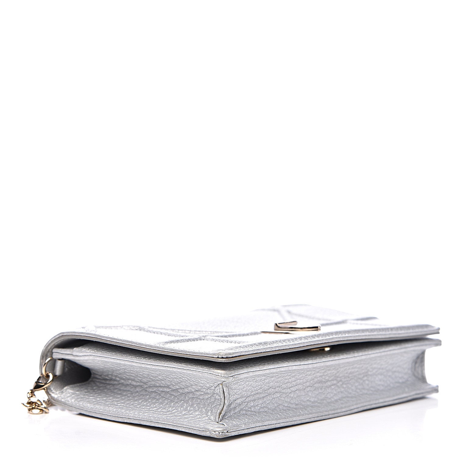 Christian Dior Metallic Grained Calfskin Diorama Wallet on Chain Pouch Silver 4 of 15