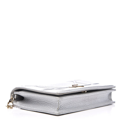 Christian Dior Metallic Grained Calfskin Diorama Wallet on Chain Pouch Silver 4 of 15