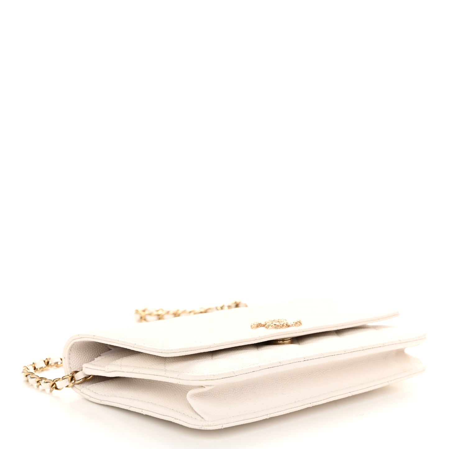 Caviar Quilted Perforated Metal CC Wallet On Chain WOC White