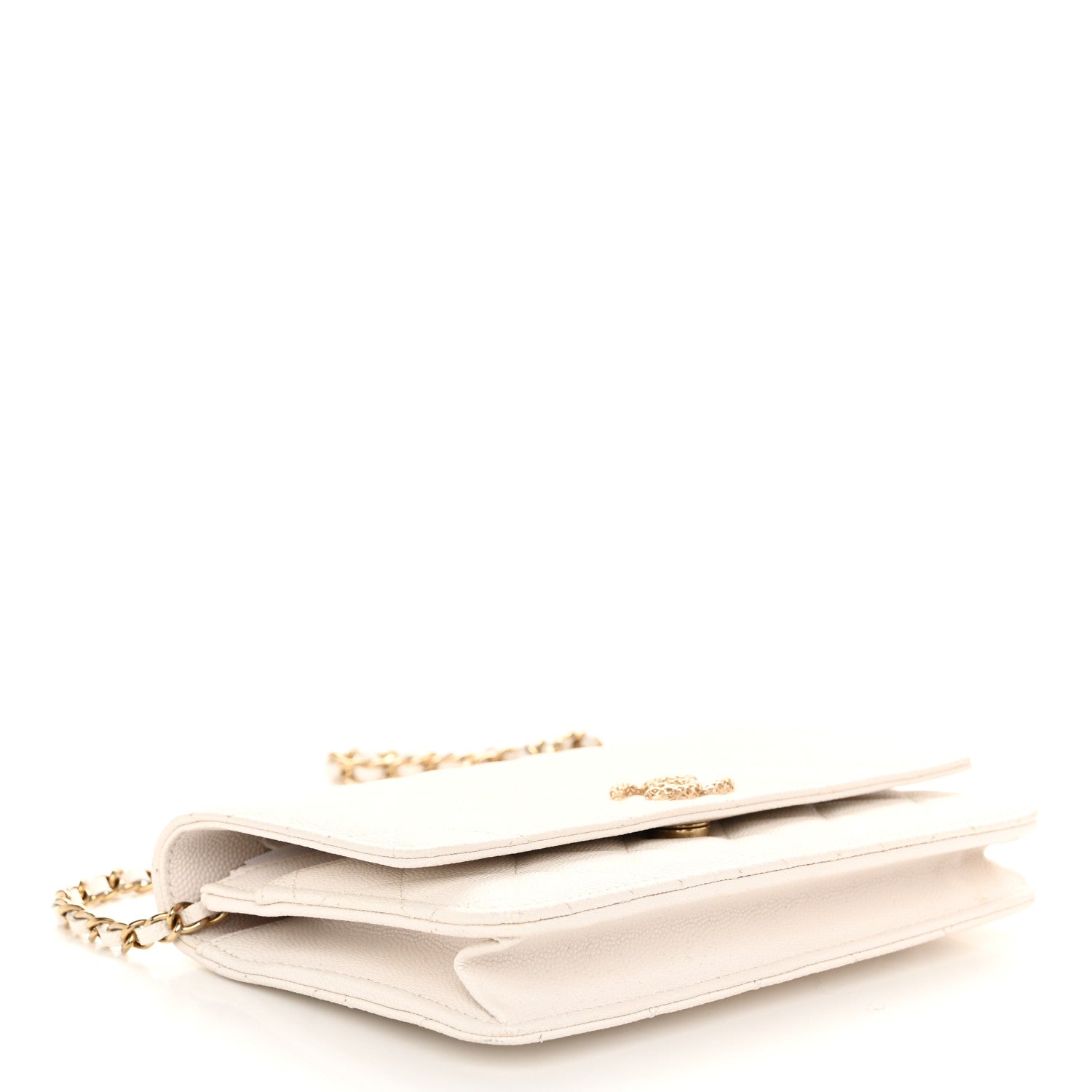 Chanel Caviar Quilted Perforated Metal CC Wallet On Chain WOC White 4 of 12