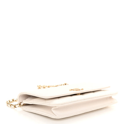 Chanel Caviar Quilted Perforated Metal CC Wallet On Chain WOC White 4 of 12