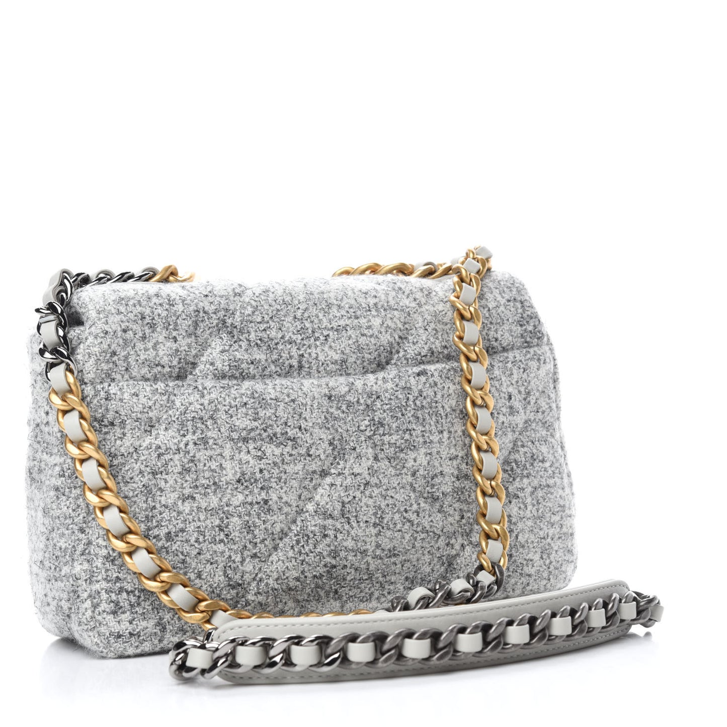 Tweed Quilted Medium Chanel 19 Flap Grey Ecru