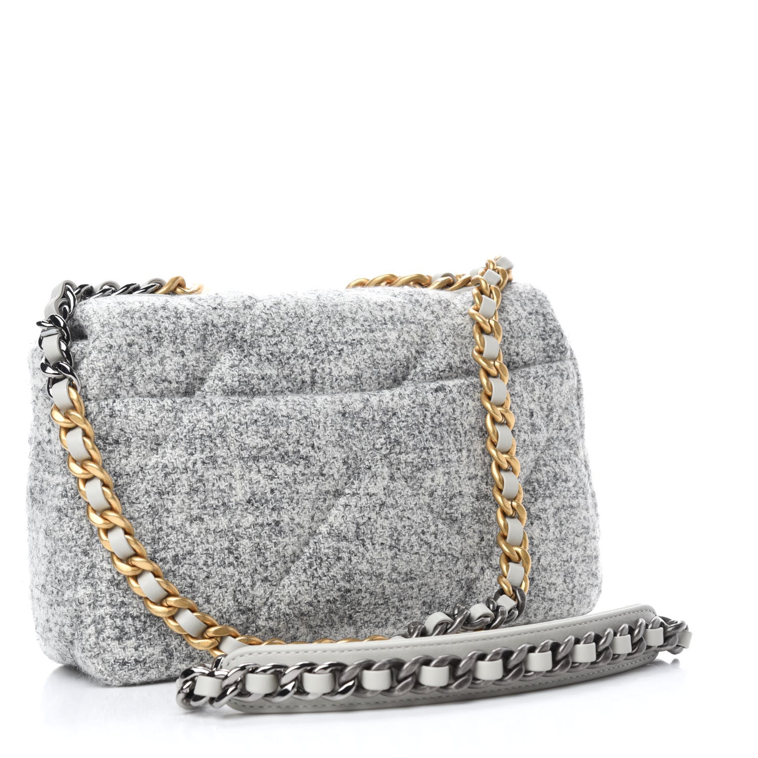 Chanel Tweed Quilted Medium Chanel 19 Flap Grey Ecru 3 of 12