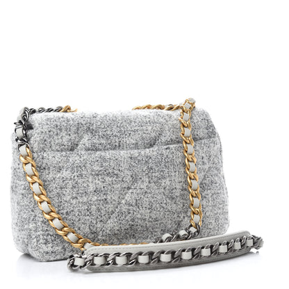 Chanel Tweed Quilted Medium Chanel 19 Flap Grey Ecru 3 of 12