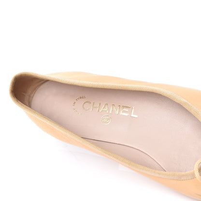 Chanel Lambskin Cap Toe CC Ballerina Flats 39 Beige Black 7 of 9