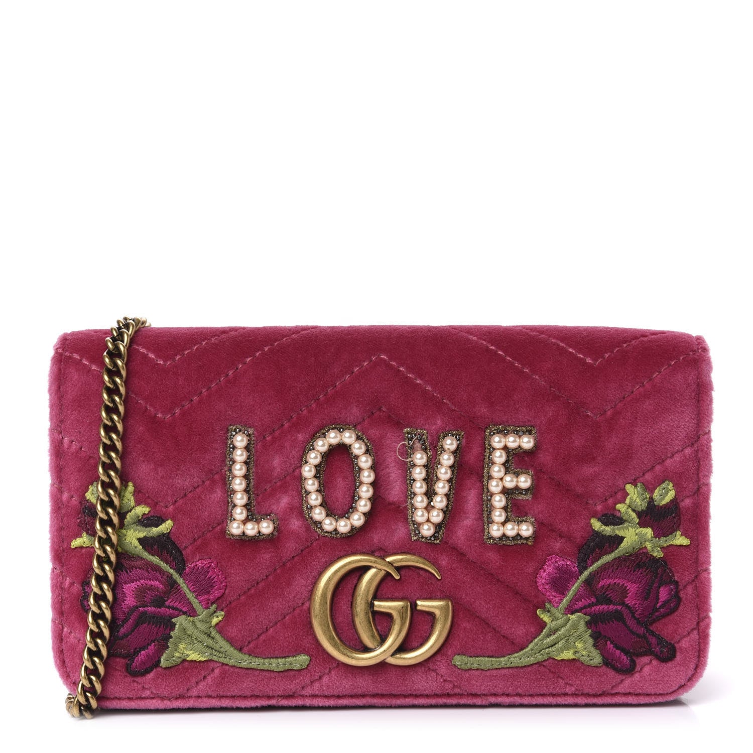 Gucci Velvet Matelasse Love Embroidered GG Marmont Mini Bag Light Raspberry Rose 1 of 11