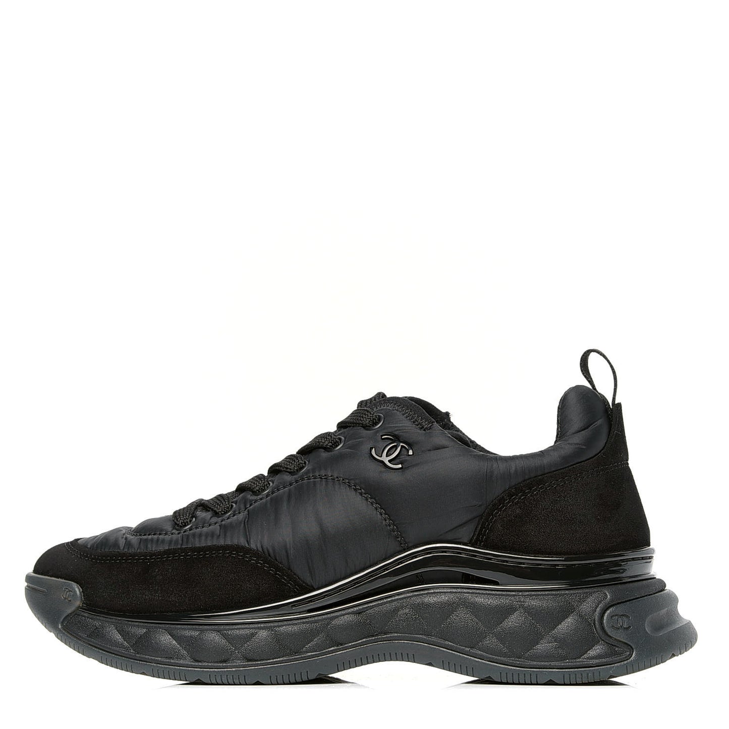 Nylon Suede Calfskin CC Sneakers 40 Black