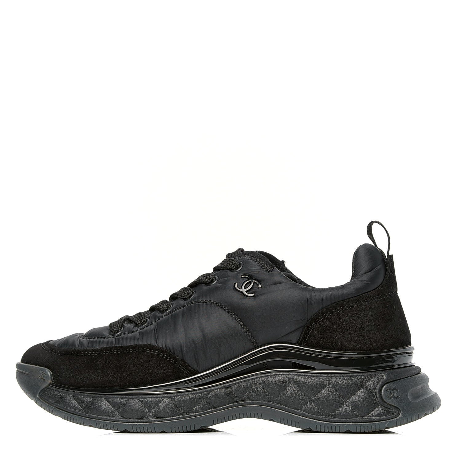 Chanel Nylon Suede Calfskin CC Sneakers 40 Black 1 of 4