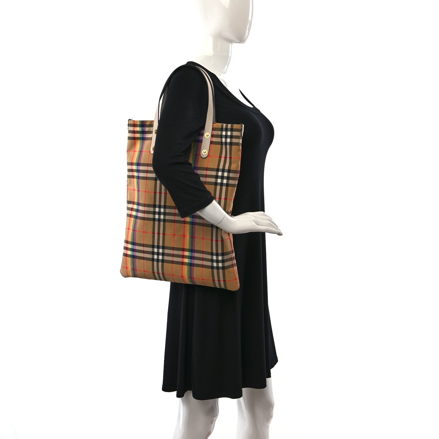 Burberry Vintage Rainbow Check Shopper Tote White 2 of 13