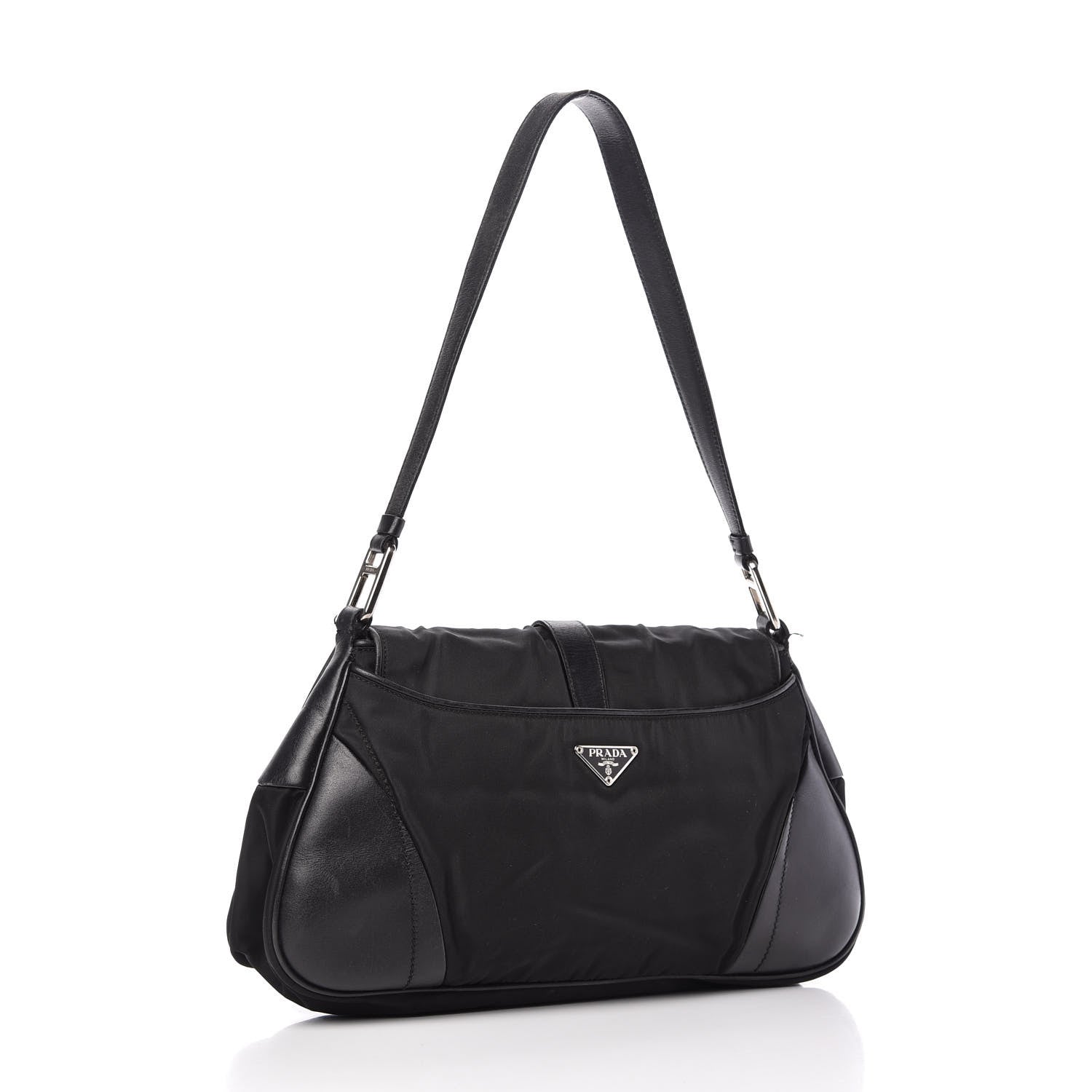 Prada Tessuto Nylon Calfskin Shoulder Bag Black 3 of 14