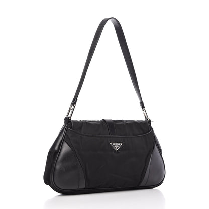 Prada Tessuto Nylon Calfskin Shoulder Bag Black 3 of 14
