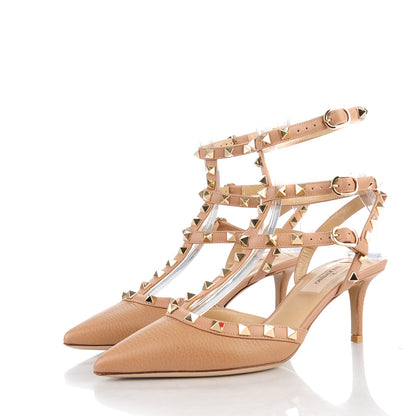 Valentino Garavani Pebbled Calfskin Rockstud Ankle Strap 65mm Pumps 36.5 Deep Cuir 3 of 8