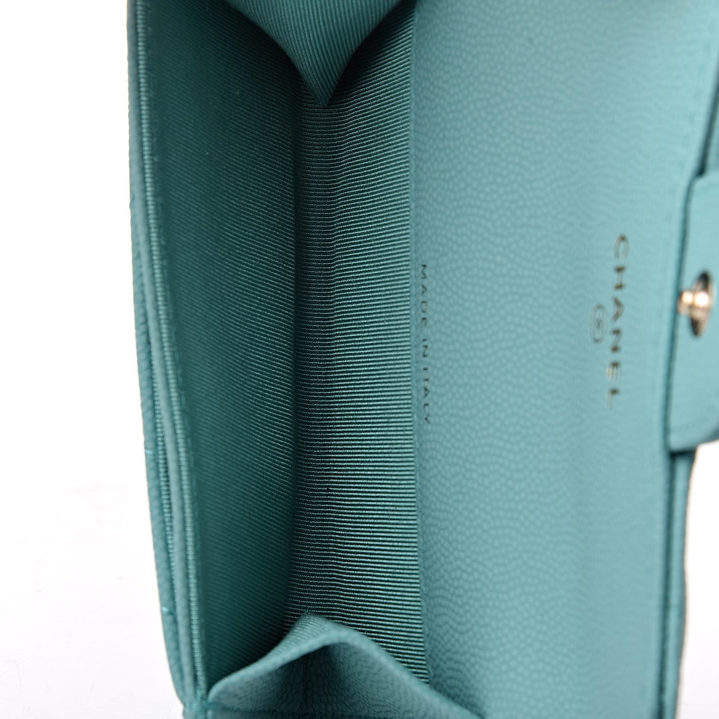 Caviar Chevron Quilted Card Holder Wallet Green