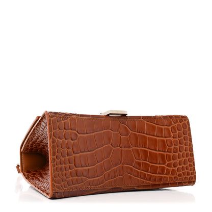 Balenciaga Shiny Calfskin Crocodile Embossed Small Hourglass Top Handle Bag Camel 4 of 13