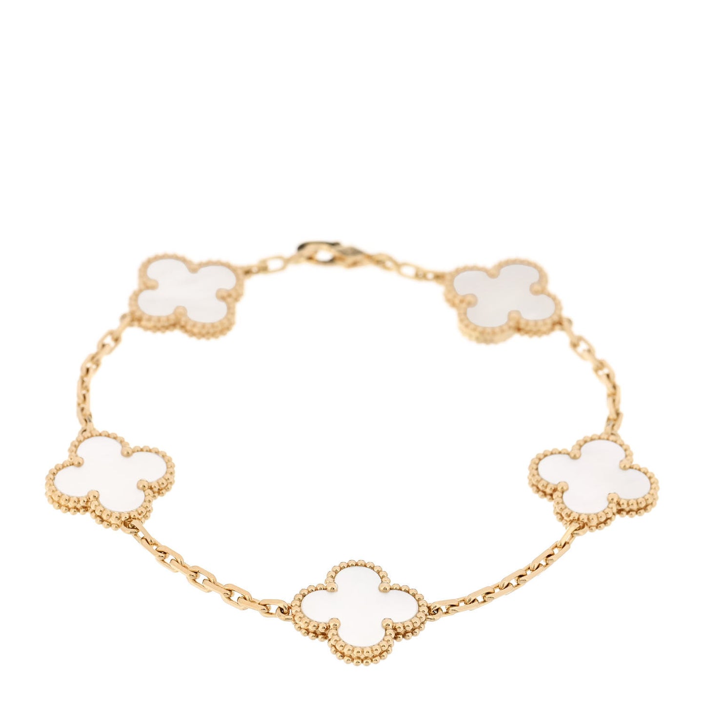 18K Yellow Gold Mother of Pearl 5 Motifs Vintage Alhambra Bracelet