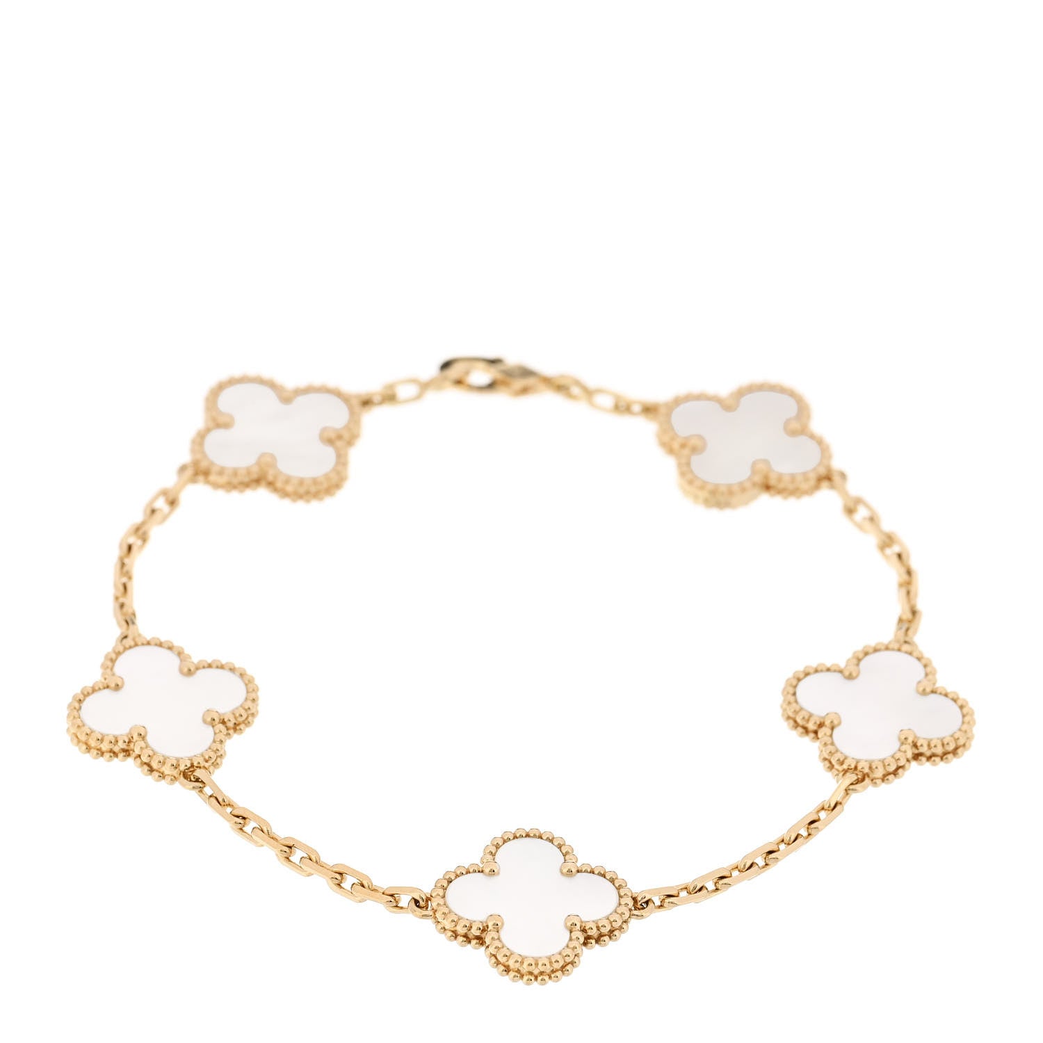 Van Cleef & Arpels 18K Yellow Gold Mother of Pearl 5 Motifs Vintage Alhambra Bracelet 1 of 6