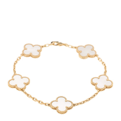 Van Cleef & Arpels 18K Yellow Gold Mother of Pearl 5 Motifs Vintage Alhambra Bracelet 1 of 6