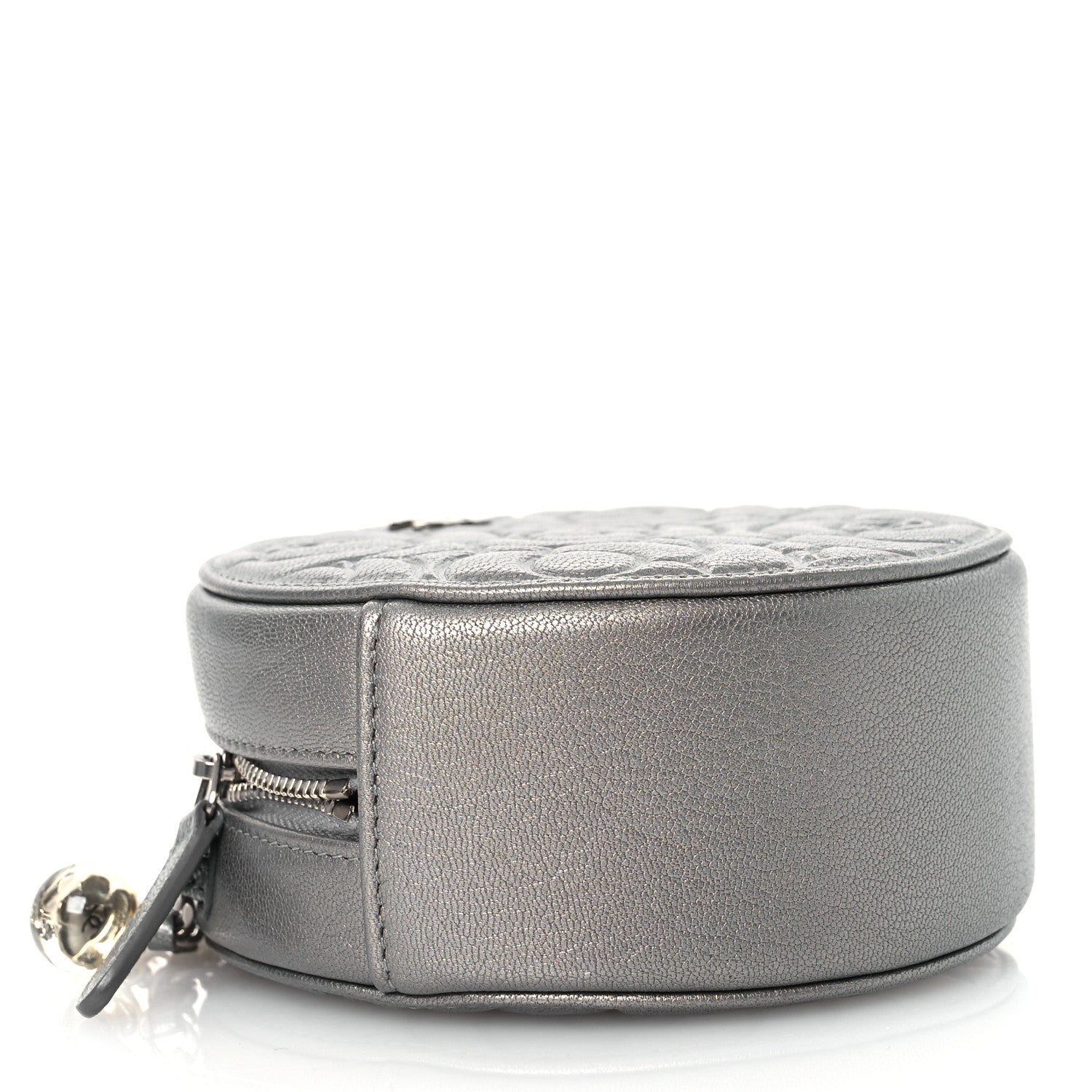 Chanel Goatskin Camellia Embossed Round Clutch With Chain Grey 3 of 11