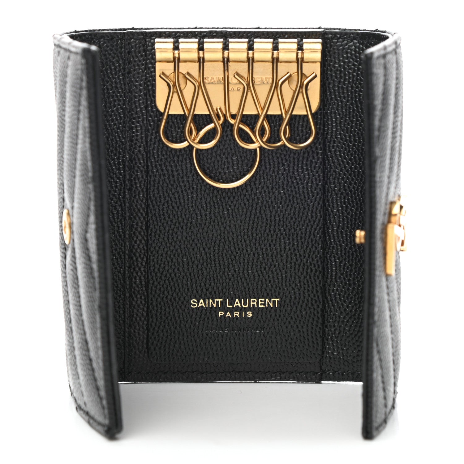 Saint Laurent Grain De Poudre Matelasse Cassandre Monogram Slim Key Case Black 5 of 7