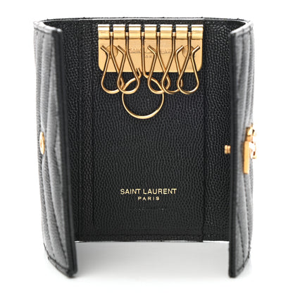 Saint Laurent Grain De Poudre Matelasse Cassandre Monogram Slim Key Case Black 5 of 7