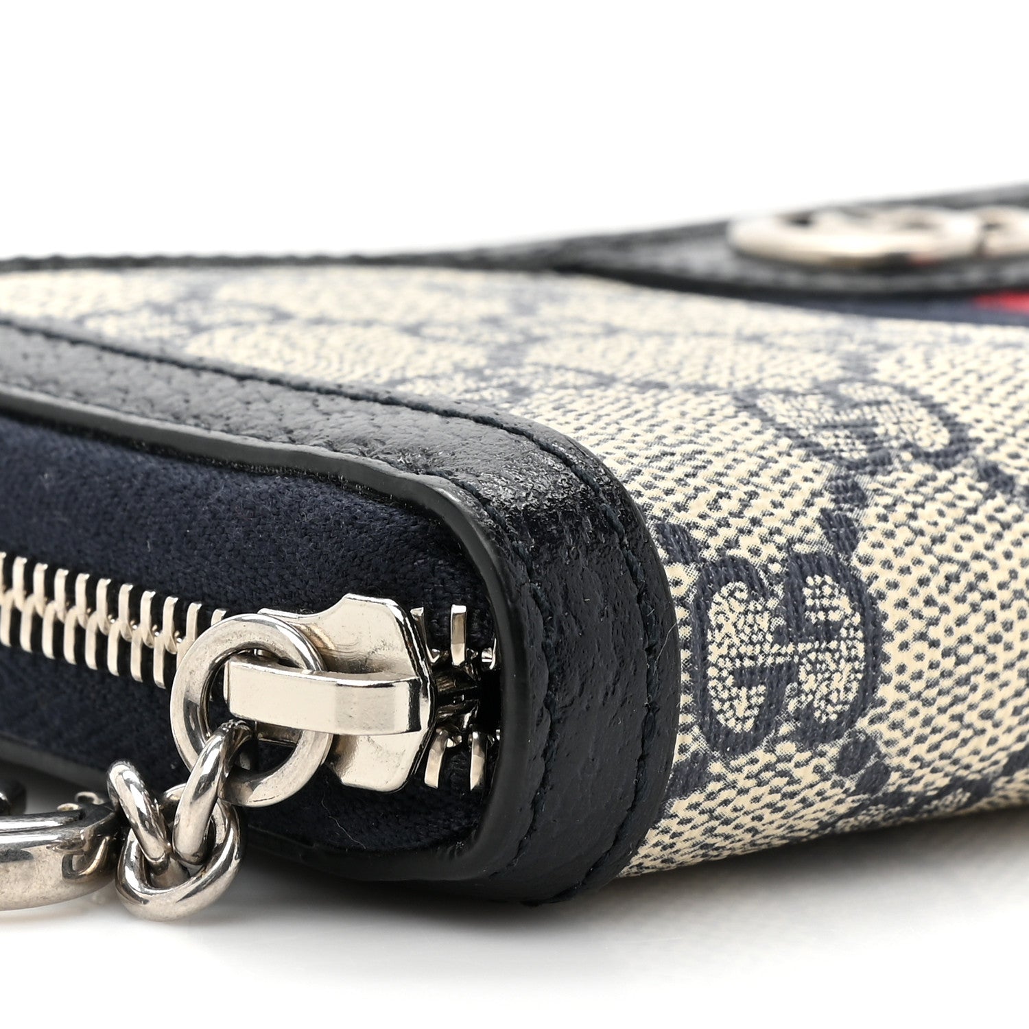 Gucci GG Supreme Monogram Textured Dollar Calfskin Web Ophidia Zip Around Wallet Beige Blue 12 of 13